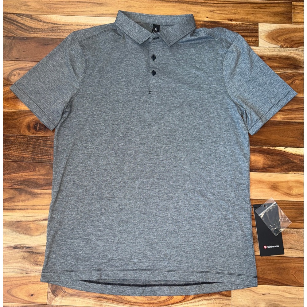 Lululemon Evolution Short Sleeve Polo Heathered Black Mens Size L NWT